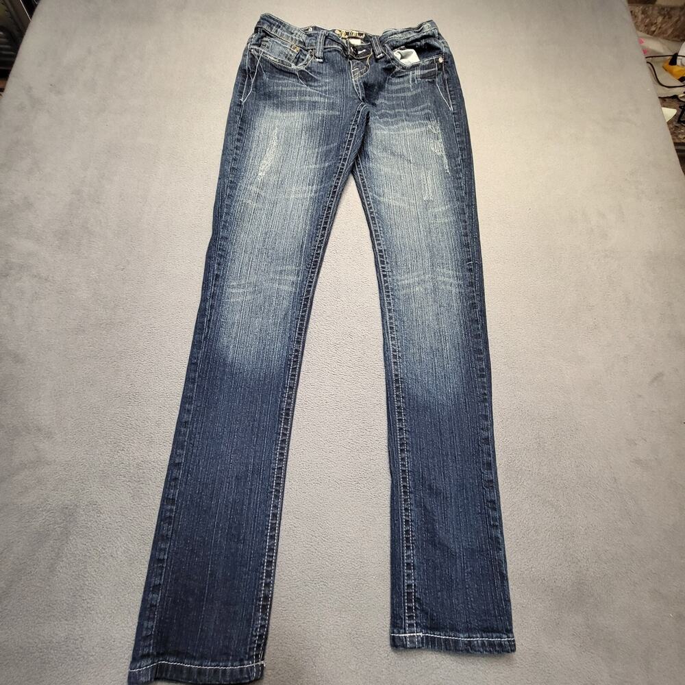 Red Rivet Jeans Juniors Size 5 Blue Skinny Leg Denim Distressed Stretch